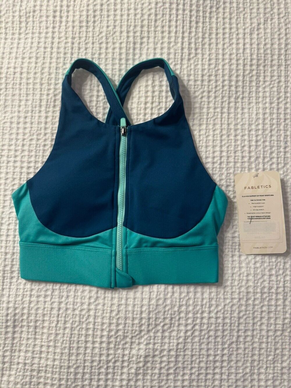 NWT Fabletics Ella High Support Zip Front Sports Bra XXS Blue Colorblock